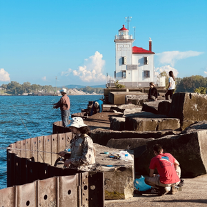 The breakwater is a good place to fish and to sightsee, but you have to climb over some very big rocks to get there.