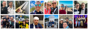 The year in twelve selfies: with Eduardo in Quito, Ecuador (January); with Atlantis, Kennedy Space Center (February); hiking in Tucson, Arizona (March); with Marlene after the Ohio State Four Miler (April); along the Fairport Harbor West Breakwater (May); with Steve Steinour (June); with the Family at Mount Rainier (July); with Marlene, Eli, and Crew Cat before a Columbus Crew game (August); during the Cleveland Clinic Brain Study (September); with Marlene in Chesapeake City, Maryland (October); with Marlene, Kristen, and Alan in Albuquerque, New Mexico (November); with Raghu, Tim, and Bobby in Las Vegas, Nevada (December)